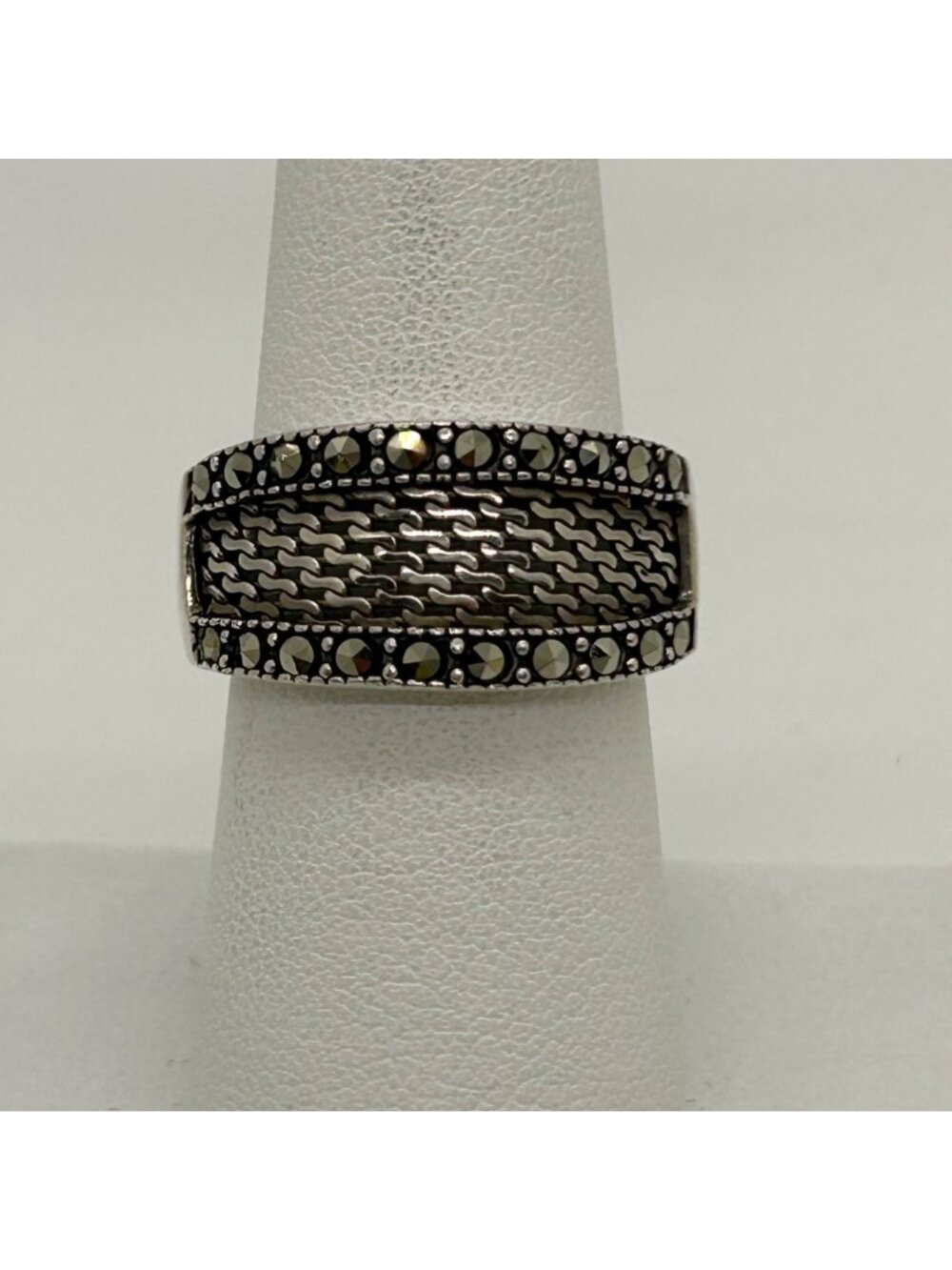 Judith Jack Sterling Silver Ring Size 7  Marcasite Woven Band Vintage 5.89 grams